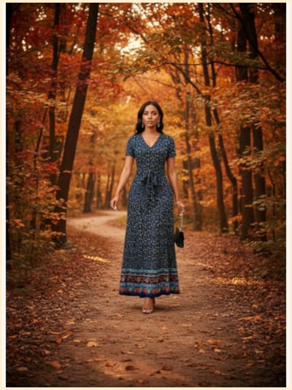 V-Neck Short Sleeve Maxi Dress with Self-Tie Belt and Pockets - Picture 5 of 6